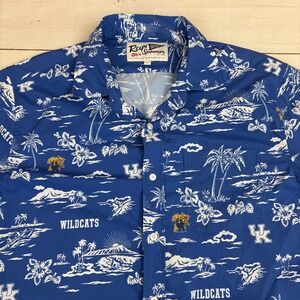 Reyn Spooner Kentucky Wildcats Hawaiian Shirt Mens L Blue Aloha Button-Up Nylon